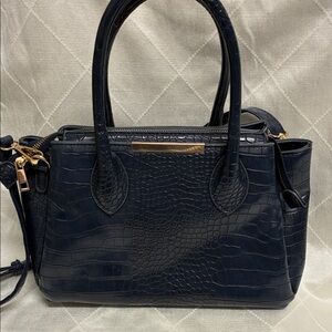 Elegant Navy Blue Crocodile-Embossed Handbag